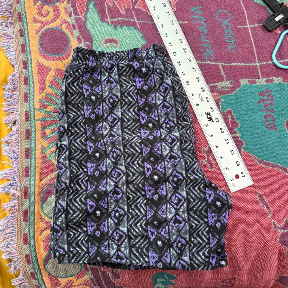 Vintage TYR Mens Purple Geometric Tribal Print Swim Trunks Lined Large 90s Retro